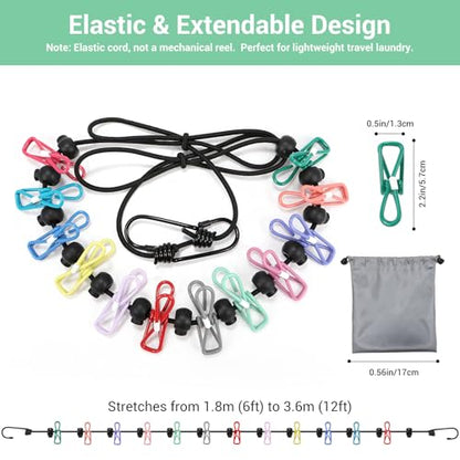 Retractable Portable Travel Clothesline with 12 Clips, Indoor Outdoor Clothes Drying Rack for Hotel, Cruise, Camping Accessories