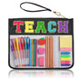 Chenille Letter Clear Zipper Pouch for Travel Preppy Patch Makeup Bag-Nylon Cosmetic Preppy Makeup Waterproof Organizer Bag Set for Women Valentines Bag (Black-Teach) - color: Black-Teach