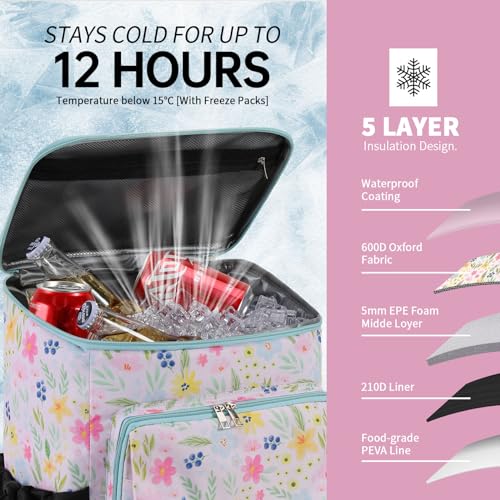 DYSHAYEN Cooler Backpack,Lightweight Backpack Cooler Insulated Leak Proof,30 Cans Soft Cooler Bag for Beach,Camping,Beach,Picnic,Lunch - color: Flower