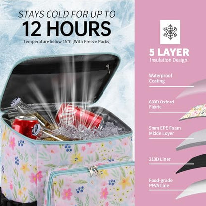 DYSHAYEN Cooler Backpack,Lightweight Backpack Cooler Insulated Leak Proof,30 Cans Soft Cooler Bag for Beach,Camping,Beach,Picnic,Lunch - color: Flower