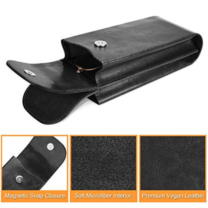 FINTIE Double Glasses Case with Carabiner Hook, Portable Vegan Leather Eyeglass Case Anti-scratch Sunglasses Pouch - color: Black