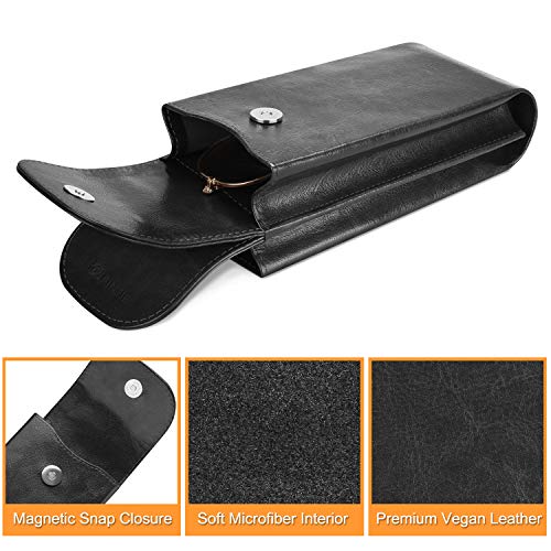 FINTIE Double Glasses Case with Carabiner Hook, Portable Vegan Leather Eyeglass Case Anti-scratch Sunglasses Pouch - color: Black