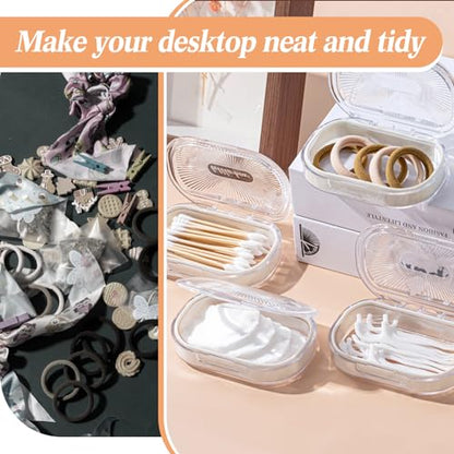 Kigley 4 Pcs Hair Tie Container Small Portable Travel Cotton Swab Holder Flosser Dispenser with Lid Plastic Box Beads Storage Containers for Small Items, 3.94 x 2.76 Inch (White) - color: White