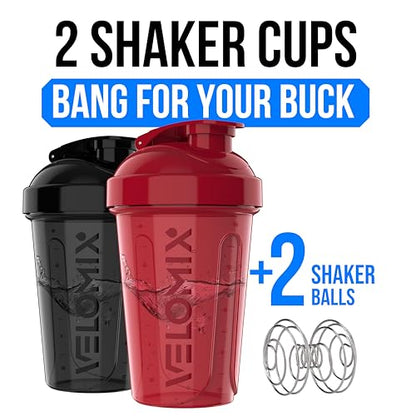 VELOMIX -2 Pack- 20 oz Protein Shaker Bottles for Protein Mixes - 2x Wire Whisk | Leak Proof Shaker Cups for Protein Shakes and Pre Workout | Protein Shaker Bottle Pack (A3) Black/Red - color: A3) Black / Red