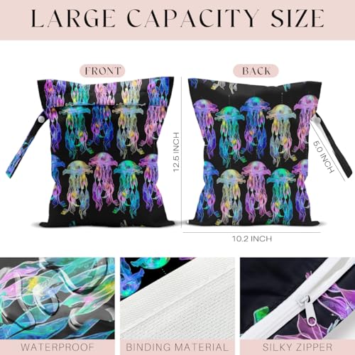 Waterproof Wet Bag for Swimsuit, Travel Beach Wet Dry Bag, Hidden Zipper Reusable Jellyfish Wet Bags, for Travel Beach Wet Swimsuits Toiletries Diapers Dirty Gym Clothes Laundry Bag - color: Jellyfish