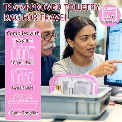 12 Pieces Clear Makeup Bags Bulk, TSA Approved Toiletry Bag PVC Cosmetic Toiletries Pouch with Zipper, Waterproof Vinyl Plastic Organizer Case for Carry-on Travel Essentials (Pink Medium) - color: 12 Medium Pink