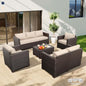 Rattaner 5-Piece Outdoor Furniture Set Patio Furniture Set Outdoor Couch Coffee Table with Storage Non-Slip Cushions and Waterproof Covers, Khaki