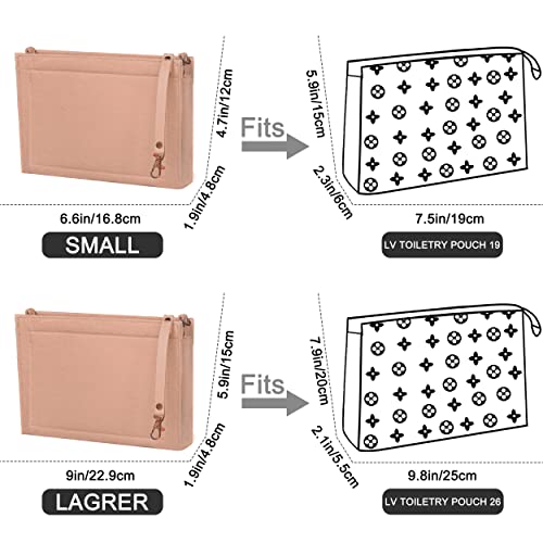 Felt Purse Tote Insert Fits Toiletry Pouch - Messenger Bag Liner - Women's Hangbag Purse Tidy Organizer with Gold Buckle&Keychain (Large-26, Pink) - color: Pink, size: Large-26