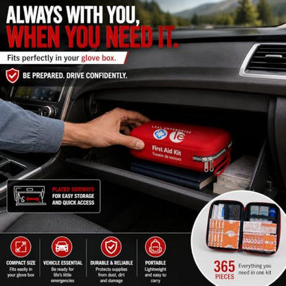 First Aid Kit 301 Piece - Fully Stocked Survival Emergency Kit for Home, Car, Camping, Workplace, Outdoor Travel & Family Preparedness