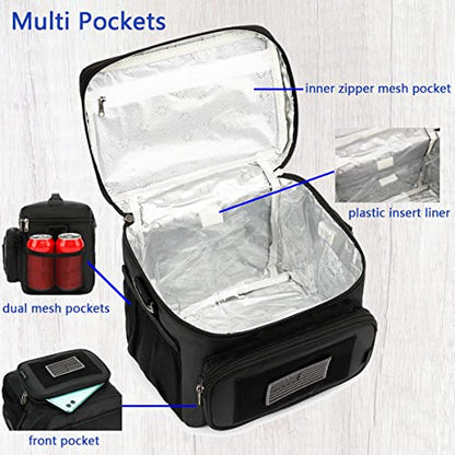 FlowFly Tactical Lunch Bag Large Insulated Lunch Box Cooler Tote for Men, Women with MOLLE/PALS Webbing (Black, Large) - color: Black, size: Large