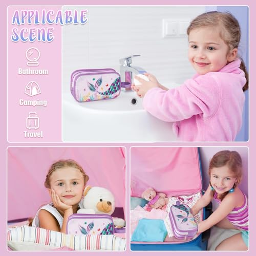 Mermaid Toiletry Bag - Kids Toiletry Bag for Girls Christmas Birthday Gift Camping Travel Toiletry Case Toiletries Makeup Cosmetic Pouch Pink Water-resistant Wash Bag Dopp Kit with Mesh Pocket - style: Mermaid a