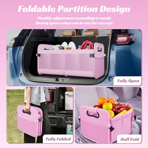 Sposuit Trunk Organizer for Car - 70L Collapsible Car Storage with 11 Pockets & Reinforced Handles, SUV Trunk Organizers for Grocery Cargo(Pink) - color: Pink, size: Large