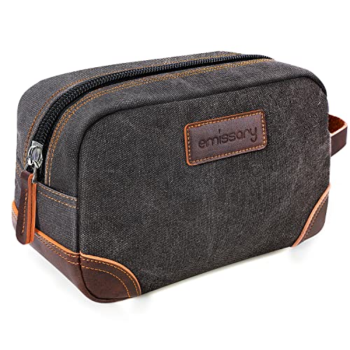 emissary Toiletry Bag for Men, Canvas Travel Toiletry Bag Men's Dopp Kit, Water-resistant Bathroom Bag Mens Shaving Kit, Travel Kit Small Bags, Shaving Bag, Toiletry Bags - color: Gray