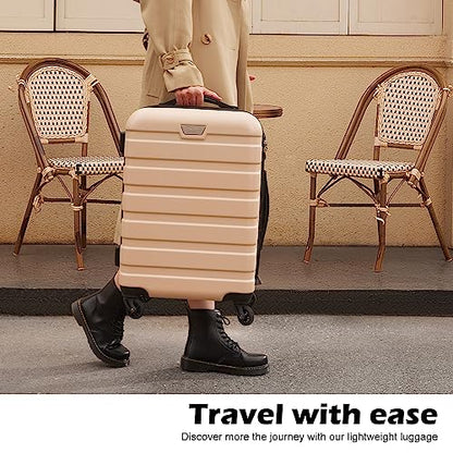Coolife Luggage 3 Piece Set, Lightweight Durable Hardshell Suitcase set with 360° Spinner Wheels, TSA-approved Lock, Checked Family Travel Luggage sets, 20/24/28 Inch, Champagne New - color: Champagne New, size: 20in24in28in