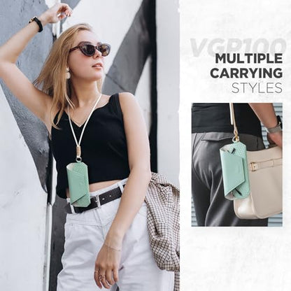VULKIT Portable Leather Eye Glasses Case for Women & Men, Slim Sunglass Case, Unisex Eyeglass Case - color: Mint Green