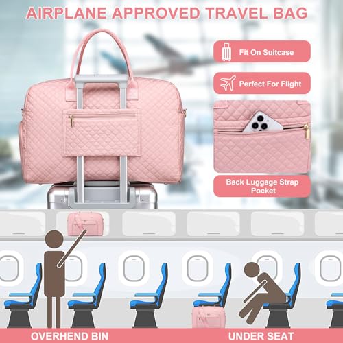 Travel Duffle Weekender Bags for Women - Weekend Bag Womens with Shoe Compartment Carry On Overnight Bag with Toiletry Bag Duffel Bags Wet Pocket Gym Hospital for Labor and Delivery Pink 3 Pcs Set - color: 01-Pink-3Pcs