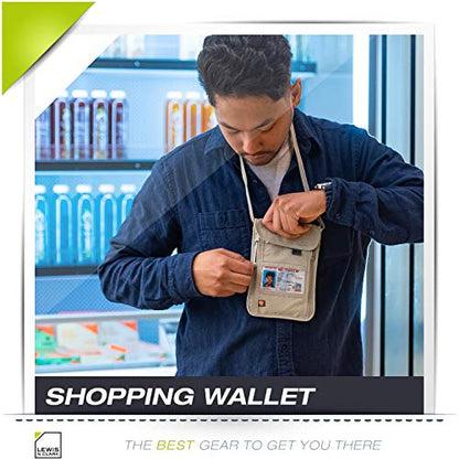 Lewis N. Clark RFID Blocking Stash Neck Wallet, Travel Pouch + Passport Holder for Women & Men, Taupe - color: Taupe