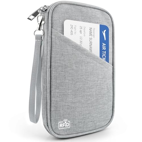 Passport Holder Family RFID Travel Document Organizer for Women Waterproof Passport Wallet Men Portable Case for Cards, Boarding Pass, ID, Money, Tickets with Zipper - color: A-Family-Light Grey
