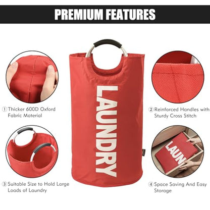 DOKEHOM 82L Large Laundry Basket, Collapsible Laundry Bag, Freestanding Tall Clothes Hamper, Foldable Washing Bin (Red) - color: Red, size: 82L