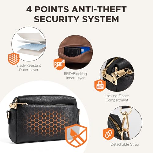 Anti Theft Crossbody Bag for Women, Slash-resistant RFID Blocking Travel Purses, Small Shoulder Bag Handbag - color: Black
