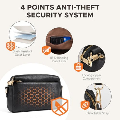 Anti Theft Crossbody Bag for Women, Slash-resistant RFID Blocking Travel Purses, Small Shoulder Bag Handbag - color: Black