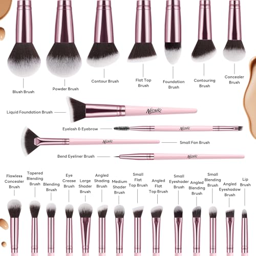 25PCS Makeup Brushes Set with Travel Case, Professional Makeup Brush Kit for Foundation, Concealer, Powder, Eyeshadow & Blush, Essential Cosmetic Tools, Portable Travel Gift Set (Pink) - color: 25 PCS-Pink