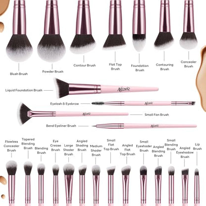 25PCS Makeup Brushes Set with Travel Case, Professional Makeup Brush Kit for Foundation, Concealer, Powder, Eyeshadow & Blush, Essential Cosmetic Tools, Portable Travel Gift Set (Pink) - color: 25 PCS-Pink