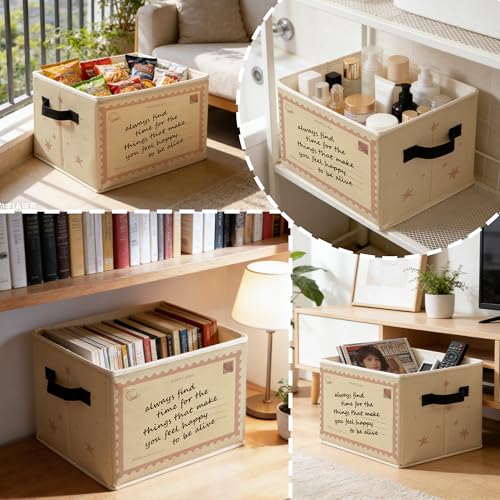 Trendy Pink Inspirational Storage Bins Box with Handles, Retro Postcard Positive Affirmation Foldable Basket Toybox for Kids Girls Room Bedroom Bathroom Home Clothes Toys Books - color: color-01