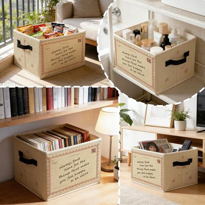 Trendy Pink Inspirational Storage Bins Box with Handles, Retro Postcard Positive Affirmation Foldable Basket Toybox for Kids Girls Room Bedroom Bathroom Home Clothes Toys Books - color: color-01