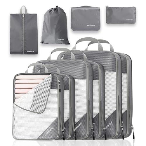Compression Packing Cubes 10 Set, Compressible Space-Saving Packing Cubes for Travel - Compression Bags, Luggage Organizer, Travel Essentials for Women, Grey - color: Grey, size: 10 pcs