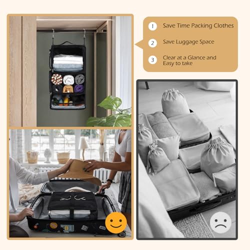 Surblue Hanging Shelves Travel Storage Bag Compression Packing Cube for Suitcase Collapsible with Extension Layer Large Capacity, Black,XL - color: A-Black, size: XL 13*10.2*23.2in
