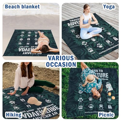 Camping Paws Tracks Pocket Picnic Blankets, Camp Mini Beach Camping Blanket Waterproof, Rustic Green Leaf RV Outdoor Picnic Blanket Mat Gifts for Camper Campsite Travel Hiking 55x60in - color: Paws
