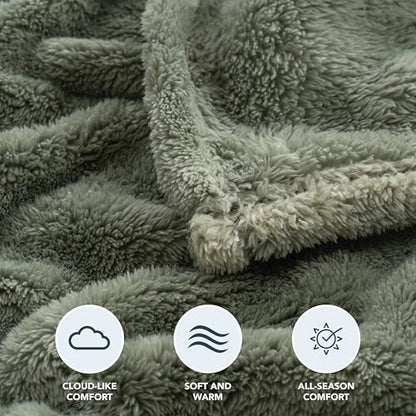 Berkshire Blanket Classic Extra-Fluffy Plush Blanket Queen Size, Soft Fuzzy Fluffy Long Hair Blanket for Couch Sofa Bed, Dark Sage Green, 90x90 Inches - color: Dark Sage Green, size: Full/Queen