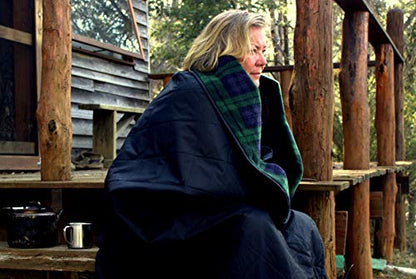 DOWN UNDER OUTDOORS Large Waterproof Windproof Extra Thick 350 GSM Quilted Fleece, or Sherpa Stadium Blanket - color: Green Check