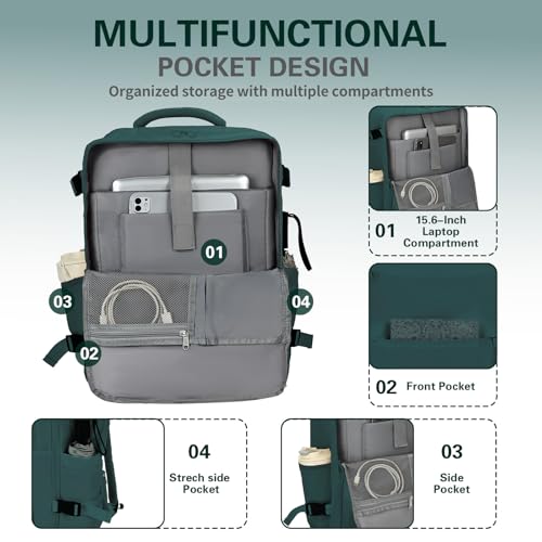 Carry On Backpack for Women & Men – Airline Approved Underseat Size, 15.6" Laptop Compartment, TSA-Friendly 180° Opening, Anti-Theft Business Travel Backpack with Trolley Sleeve (Peacockblue, Large) - color: Peacockblue, size: Large