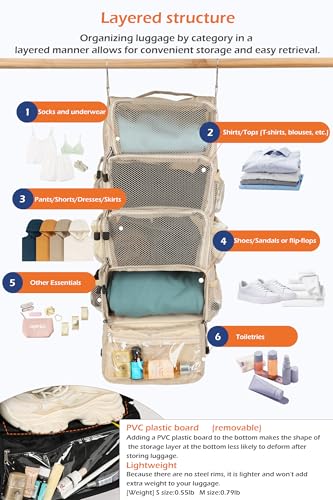 TABITORA Travel Luggage Organizer insert Hanging Packing Cubes for Suitcase Carry on Closet Hanging Shelves Folding (Beige, Small) - color: Beige, size: Small