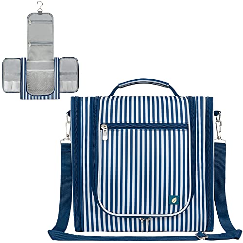 PAVILIA Extra Large Toiletry Bag Travel Bag for Women Men, Hanging Cosmetic Organizer, Water Resistant Makeup Bag for Accessories Toiletries, Travel Essentials Kit (Stripe Navy) - color: Stripe Navy, size: Extra Large (12x6x12.5)