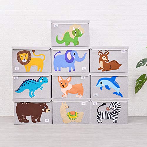 Foldable Large Kids Toy Chest with Flip-Top Lid, Collapsible Fabric Animal Toy Storage Organizer/Bin/Box/Basket/Trunk for Toddler, Children and Baby Nursery (Lion) - color: Lion