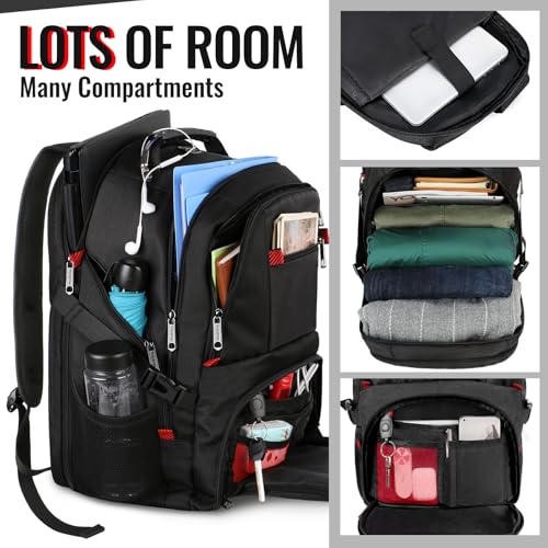 YOREPEK Large Laptop Backpack for Men, Heavy Duty Travel Backpack Carry On Flight Approved, 17 Inch College Work Bookbag, Water Resistant Business Backpack for Men Women, mochilas para hombres - color: Black, size: 17 Inch