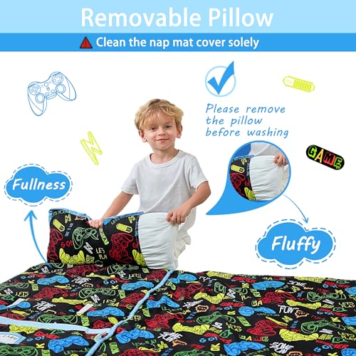 Lasoftan Toddler Nap Mat with Pillow and Blanket, Extra Large Rolled Napping Mats,Slumber Bags for Boys Girls,Kids Sleeping Bag for Daycare, Preschool Travel Camping - color: Game Console