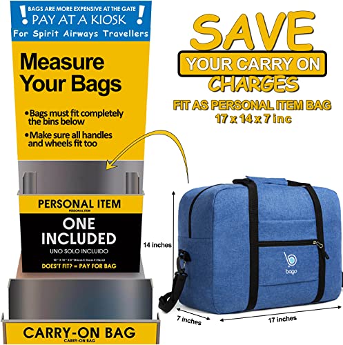 Bago Personal Item Travel Bag For Airlines - Fits As 18x14x8 inches Travel Bag Spirit & Frontier Airlines - Foldable Duffle Bag For Travel - Personal Item Bag Small Carry On Bag For Air Travel - color: SnowDepBlue