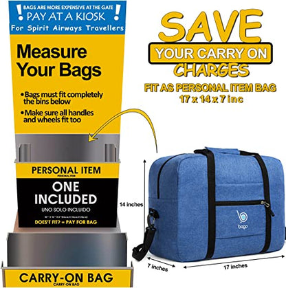 Bago Personal Item Travel Bag For Airlines - Fits As 18x14x8 inches Travel Bag Spirit & Frontier Airlines - Foldable Duffle Bag For Travel - Personal Item Bag Small Carry On Bag For Air Travel - color: SnowDepBlue