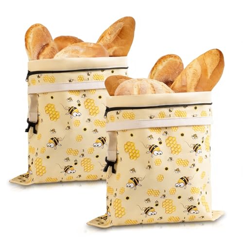 2 Pack Beeswax Bread Bags for Sourdough, Reusable Cotton Linen Bread Storage Bags for Homemade Bread, XL 17'' x 13'', Zipper Closure, Freezer Safe - color: Regular Zipper