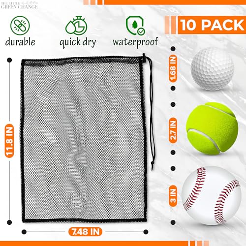 10 PCs Small Net Bag – 11.8x7.48" Nylon Mesh Bags With Drawstring – Lightweight, Breathable, Reusable Storage for Travel, Gym, Swimwear, Laundry, Sports, Beach Gear, Camping & Daily Organization - style: 10pcs, Black, S Size