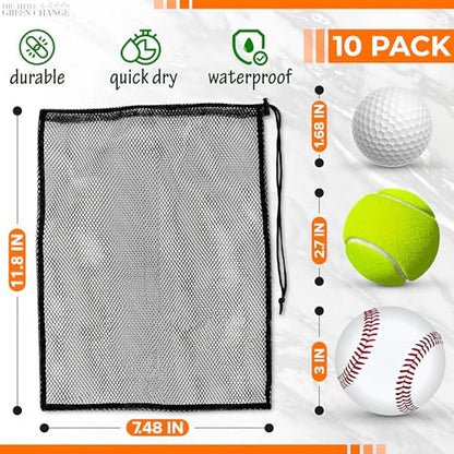 10 PCs Small Net Bag – 11.8x7.48" Nylon Mesh Bags With Drawstring – Lightweight, Breathable, Reusable Storage for Travel, Gym, Swimwear, Laundry, Sports, Beach Gear, Camping & Daily Organization - style: 10pcs, Black, S Size