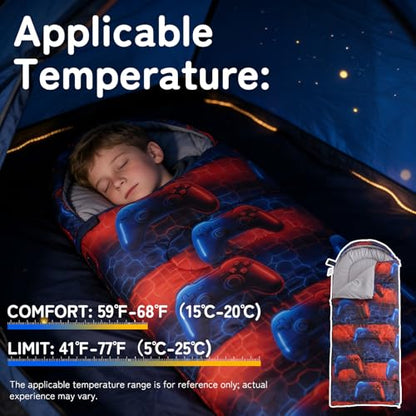 tuphen Kids Sleeping Bag - 50-77℉ 3-Season Waterproof Sleeping Bag for Boys & Girls, Lightweight 2.2 lbs Camping Gear with Compression Bag Ideal for Camping, Hiking, Indoor - color: Blue&Red