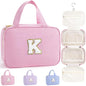 TOPEAST Travel Hanging Toiletry Bag, Personalized Initial Toiletry Pouch, Birthday Gifts for Women Mom Daughter Sister Friends, Cruise Essentials, Pink K - color: Pink, style: K