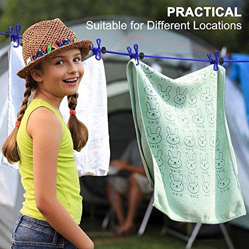 1 Pack Portable Clothesline with 12 Clothespins, Windproof Travel Clothesline Stretchy Retractable Elastic Laundry Clothes Line for Backyard, Vacation Hotel, Balcony Clothes Drying Line - size: 1P - Black