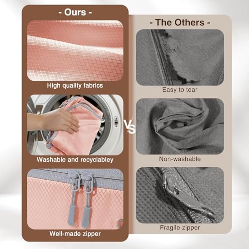 DIMJ Comforter Storage Bag 6 Pack - Blanket Storage Organizer Compression Bags, Large Capacity Ultra Space Saving Self Compression Organize for Bedding, Pillow, Duvet, Sheet Storage with Zipper Window - color: Pink, size: 66L x 6 Pack