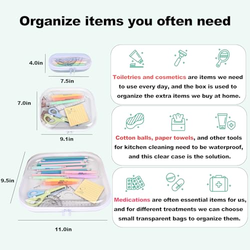 Clear Hard Shell Zipper Case,6PCS Transparent Clear Zipper Pouches,Hard Side Plastic Case Set,Portable Travel Storage Organizer Bins - color: 6pcs-BK-L